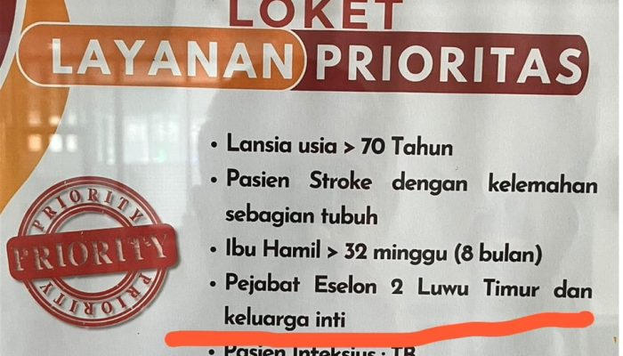 RSUD I Lagaligo Luwu Timur Diduga Diskriminatif Dalam Pelayanan, Ada Loket Layanan Prioritas Untuk Bupati dan Pejabat